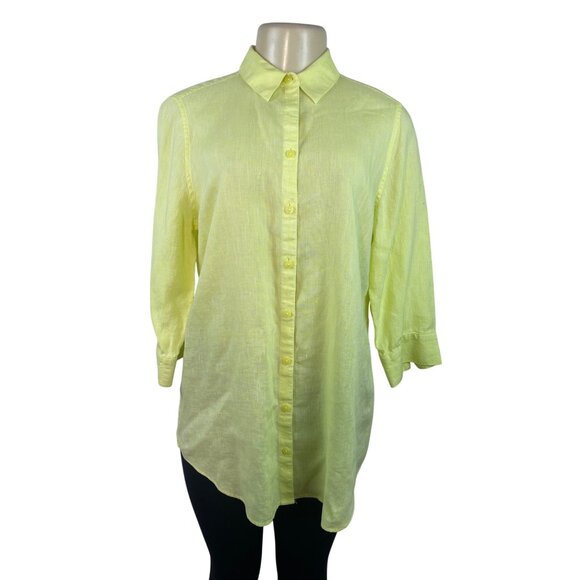 Chico’s Women’s Yellow Button-Up Collared Shirt With 3/4 Sleeves Sz 0 - Picture 1 of 9
